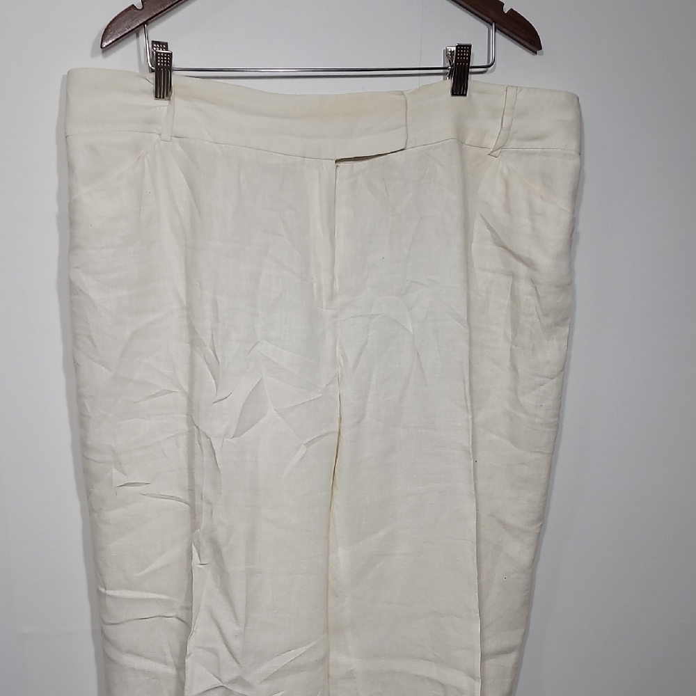 Anne Klein Long Cream Linen Wide Leg Trouser Pants
